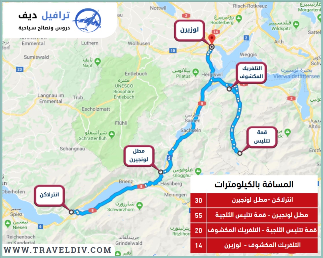 برنامج انترلاكن وجدول سياحي يومي لزيارة الاماكن القريبة منها لمدة اسبوع