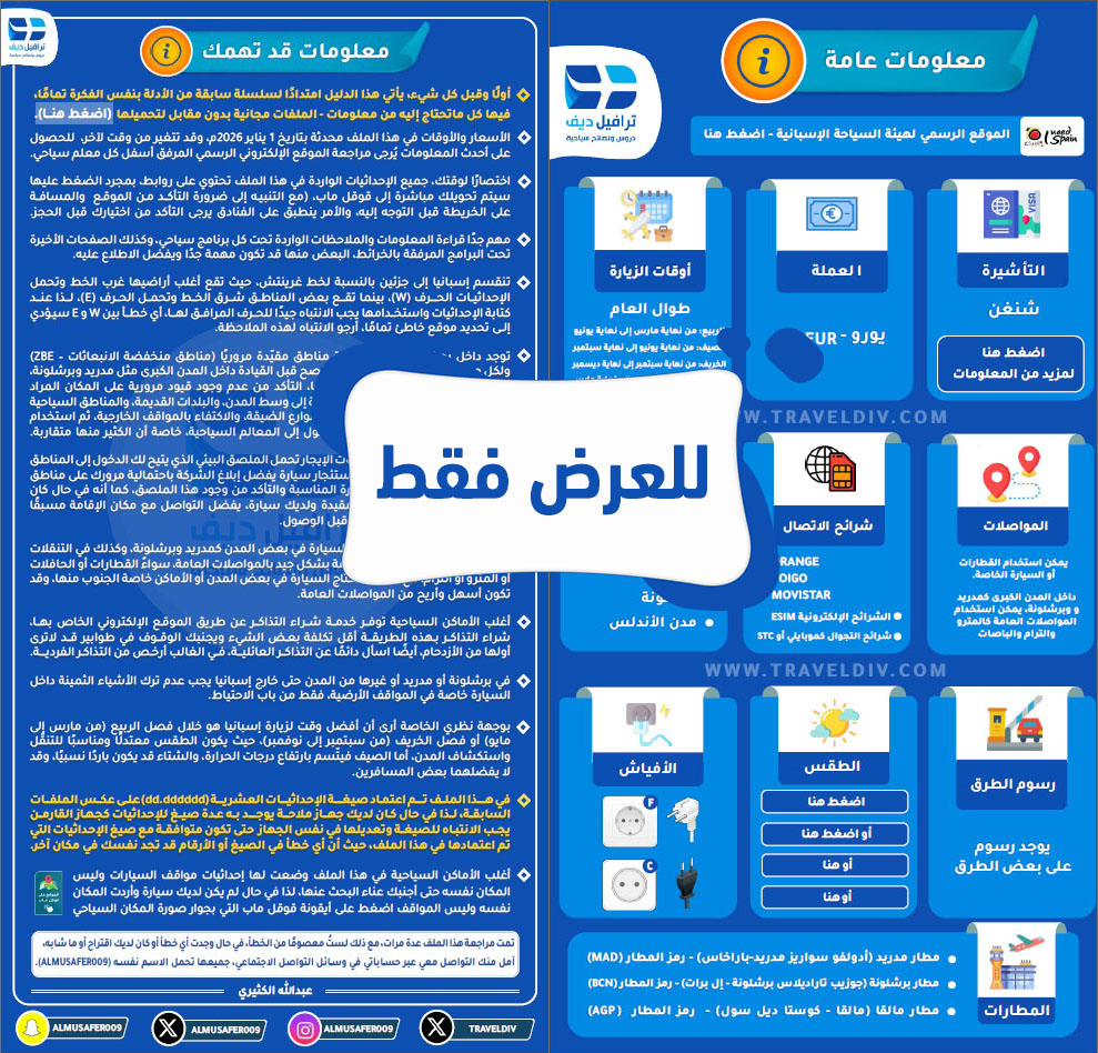دليل إسبانيا السياحي – أماكن سياحية، إحداثيات، خرائط، فنادق وشقق مختارة